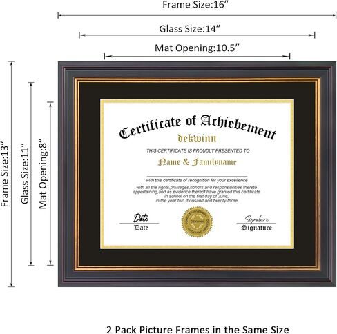 Diploma Frames 8.5x11 with Mat or 11x14 without Mat,Set of 2 Certificate Document Frame with Real Glass,Black Gold & Burgundy Molding(Black/Gold Double Mat) in Saudi Arabia