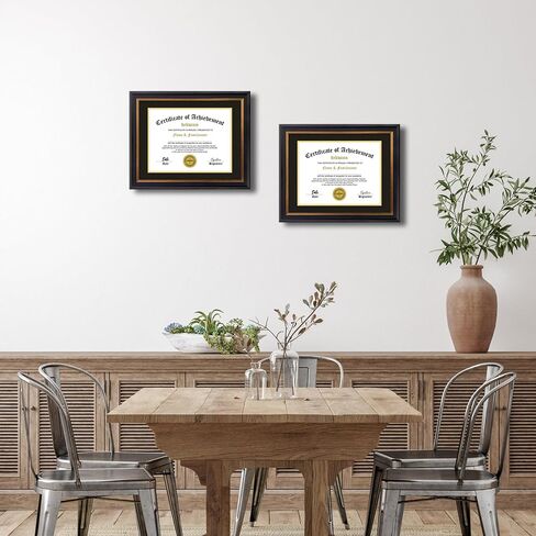 Diploma Frames 8.5x11 with Mat or 11x14 without Mat,Set of 2 Certificate Document Frame with Real Glass,Black Gold & Burgundy Molding(Black/Gold Double Mat) in Saudi Arabia