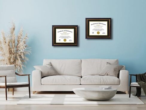 Diploma Frames 8.5x11 with Mat or 11x14 without Mat,Set of 2 Certificate Document Frame with Real Glass,Black Gold & Burgundy Molding(Black/Gold Double Mat) in Saudi Arabia