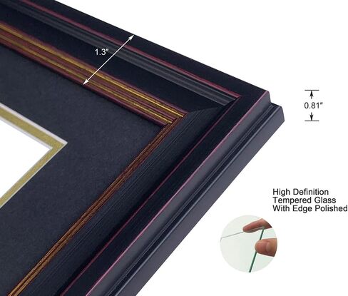 Diploma Frames 8.5x11 with Mat or 11x14 without Mat,Set of 2 Certificate Document Frame with Real Glass,Black Gold & Burgundy Molding(Black/Gold Double Mat) in Saudi Arabia