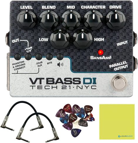 Tech 21 SansAmp VT Bass DI Pedal Bundle w/ 2x Strukture Patch Cables, 12x Guitar Picks & Liquid Audio Polishing Cloth CS-VTB-DI in Saudi Arabia