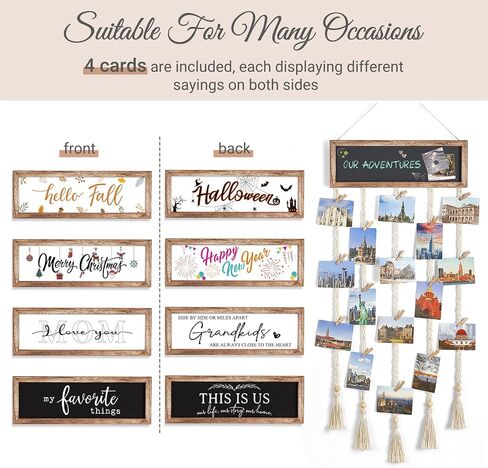 Mkono Hanging Photo Display Wall Art Pictures Greeting Cards Holder with Blackboard and 4pcs Family Themes Cards for Living Room Bedroom Home Office Decor, Mom Girl Birthday Christmas Gift in Saudi Arabia