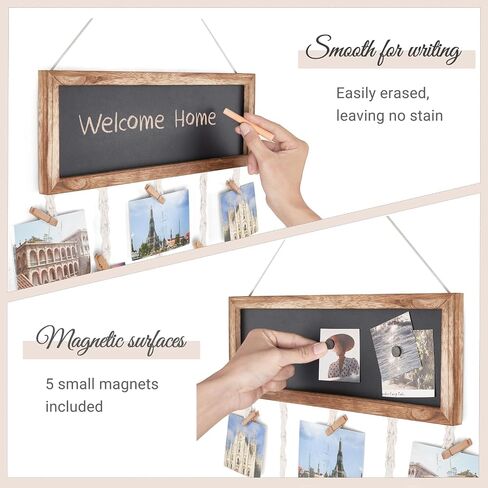 Mkono Hanging Photo Display Wall Art Pictures Greeting Cards Holder with Blackboard and 4pcs Family Themes Cards for Living Room Bedroom Home Office Decor, Mom Girl Birthday Christmas Gift in Saudi Arabia