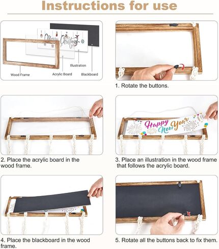 Mkono Hanging Photo Display Wall Art Pictures Greeting Cards Holder with Blackboard and 4pcs Family Themes Cards for Living Room Bedroom Home Office Decor, Mom Girl Birthday Christmas Gift in Saudi Arabia