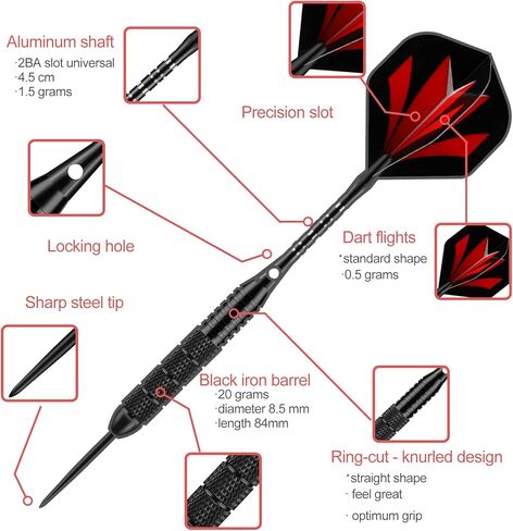 12 Pack Darts Metal Tip Set for Dartboard 6 x 22g 6 x 24g, Steel Tip Darts with Black Blue Aluminium Shafts 30 Flights 50 Rubber O-Rings 1 Dart Sharpener Tool in Kuwait