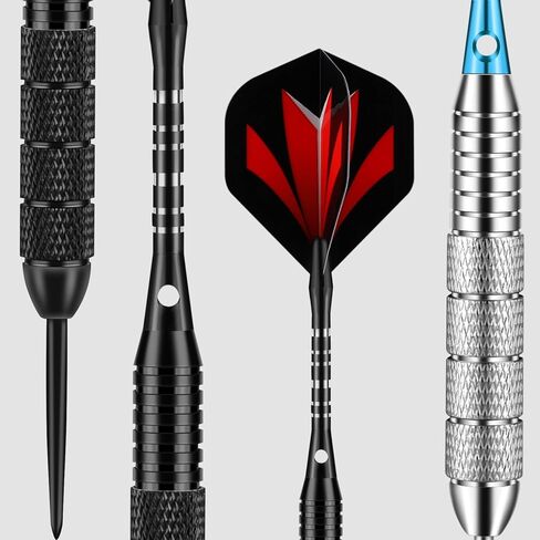 12 Pack Darts Metal Tip Set for Dartboard 6 x 22g 6 x 24g, Steel Tip Darts with Black Blue Aluminium Shafts 30 Flights 50 Rubber O-Rings 1 Dart Sharpener Tool in Kuwait