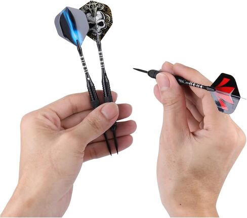 12 Pack Darts Metal Tip Set for Dartboard 6 x 22g 6 x 24g, Steel Tip Darts with Black Blue Aluminium Shafts 30 Flights 50 Rubber O-Rings 1 Dart Sharpener Tool in Kuwait