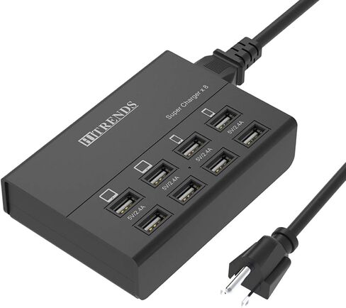 USB Charger with USB C PD20W and USB A QC18W, HITRENDS 60W PD Fast Charging Station, 5ft 8-Port Multiple Desktop Multi Port USB Charging Hub Compatible with iPad iPhone 17/16/15/14, Galaxy S24/S23/S22 in Kuwait