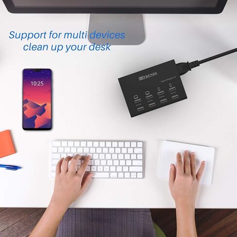 USB Charger with USB C PD20W and USB A QC18W, HITRENDS 60W PD Fast Charging Station, 5ft 8-Port Multiple Desktop Multi Port USB Charging Hub Compatible with iPad iPhone 17/16/15/14, Galaxy S24/S23/S22 in Kuwait