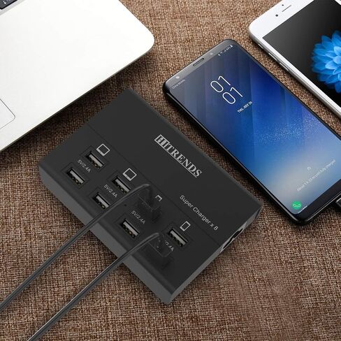 USB Charger with USB C PD20W and USB A QC18W, HITRENDS 60W PD Fast Charging Station, 5ft 8-Port Multiple Desktop Multi Port USB Charging Hub Compatible with iPad iPhone 17/16/15/14, Galaxy S24/S23/S22 in Kuwait