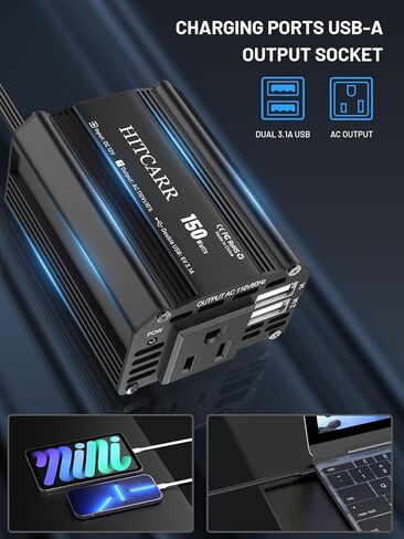 150W Power Inverter, Car Power Inverter Converter DC 12V to 110V AC Car Plug Adapter Outlet Converter with 3.1A Dual USB Charging Ports for Laptop Camping Trip Accessories in Saudi Arabia