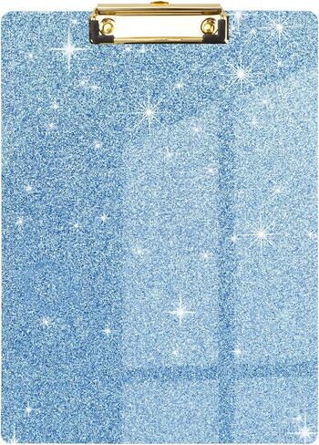 WAVEYU Acrylic Clipboard, Glitter Hardboard for Women Girls, Stardard Letter Size Clip Board with Low Profile Gold Clip Designed for Classroom School and Office Use, A4 Size 12.5" x 9", Glitter Clear in Kuwait