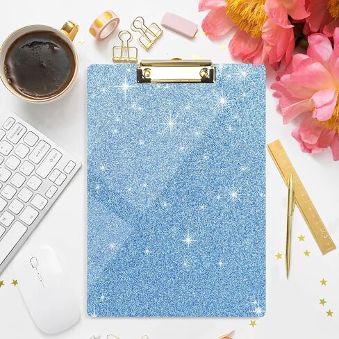 WAVEYU Acrylic Clipboard, Glitter Hardboard for Women Girls, Stardard Letter Size Clip Board with Low Profile Gold Clip Designed for Classroom School and Office Use, A4 Size 12.5" x 9", Glitter Clear in Kuwait
