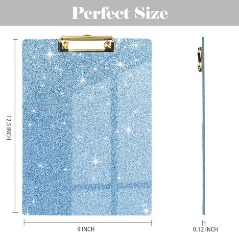 WAVEYU Acrylic Clipboard, Glitter Hardboard for Women Girls, Stardard Letter Size Clip Board with Low Profile Gold Clip Designed for Classroom School and Office Use, A4 Size 12.5" x 9", Glitter Clear in Kuwait