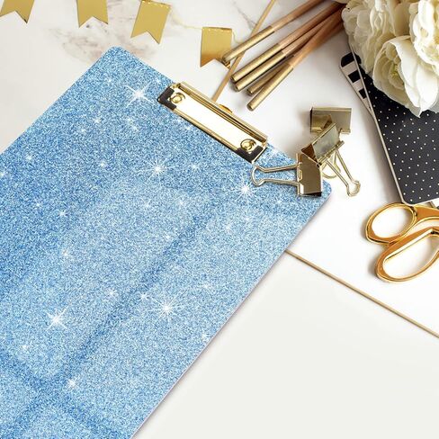 WAVEYU Acrylic Clipboard, Glitter Hardboard for Women Girls, Stardard Letter Size Clip Board with Low Profile Gold Clip Designed for Classroom School and Office Use, A4 Size 12.5" x 9", Glitter Clear in Kuwait