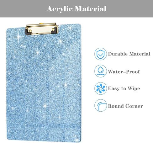 WAVEYU Acrylic Clipboard, Glitter Hardboard for Women Girls, Stardard Letter Size Clip Board with Low Profile Gold Clip Designed for Classroom School and Office Use, A4 Size 12.5" x 9", Glitter Clear in Kuwait