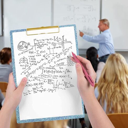 WAVEYU Acrylic Clipboard, Glitter Hardboard for Women Girls, Stardard Letter Size Clip Board with Low Profile Gold Clip Designed for Classroom School and Office Use, A4 Size 12.5" x 9", Glitter Clear in Kuwait