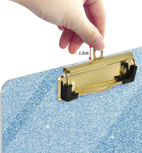 WAVEYU Acrylic Clipboard, Glitter Hardboard for Women Girls, Stardard Letter Size Clip Board with Low Profile Gold Clip Designed for Classroom School and Office Use, A4 Size 12.5" x 9", Glitter Clear in Kuwait