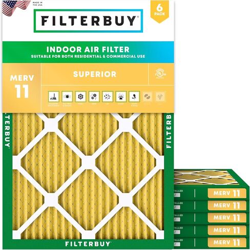 Filterbuy 18x24x1 Air Filter MERV 11 Allergen Defense (6-Pack), Pleated HVAC AC Furnace Air Filters Replacement (Actual Size: 17.38 x 23.38 x 0.75 Inches) in Kuwait