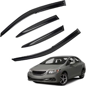 4pcs JDM 3D Wavy MU Style Window Visors Compatible with 2014-2021 Mazda 6 Atenza, Front+Rear Left+Right Outside Mount Type Dark Smoke Tint Tape-On Side Sun Rain Guards Set of 4