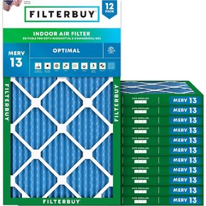 Filterbuy 20x25x2 Air Filter MERV 13 Optimal Defense (12-Pack), Pleated HVAC AC Furnace Air Filters Replacement (Actual Size: 19.50 x 24.50 x 1.75 Inches)