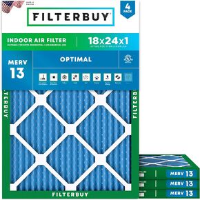 Filterbuy 18x24x1 Air Filter MERV 13 Optimal Defense (4-Pack), Pleated HVAC AC Furnace Air Filters Replacement (Actual Size: 17.38 x 23.38 x 0.75 Inches)