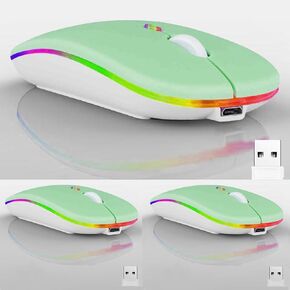 2 Pack Wireless Bluetooth Mouse,LED Dual Mode Rechargeable Silent Slim Laptop Mouse,Portable(BT5.2+USB Receiver) Dual Mode Computer Mice,for Laptop,Desktop Computer,ipad Tablet,Phone,TV (Black+Pink)