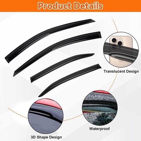 4pcs JDM 3D Wavy MU Style Window Visors Compatible with 2014-2021 Mazda 6 Atenza, Front+Rear Left+Right Outside Mount Type Dark Smoke Tint Tape-On Side Sun Rain Guards Set of 4 in Saudi Arabia