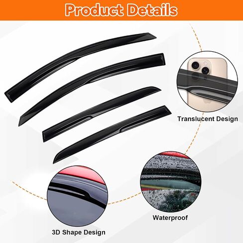 4pcs JDM 3D Wavy MU Style Window Visors Compatible with 2014-2021 Mazda 6 Atenza, Front+Rear Left+Right Outside Mount Type Dark Smoke Tint Tape-On Side Sun Rain Guards Set of 4 in Saudi Arabia