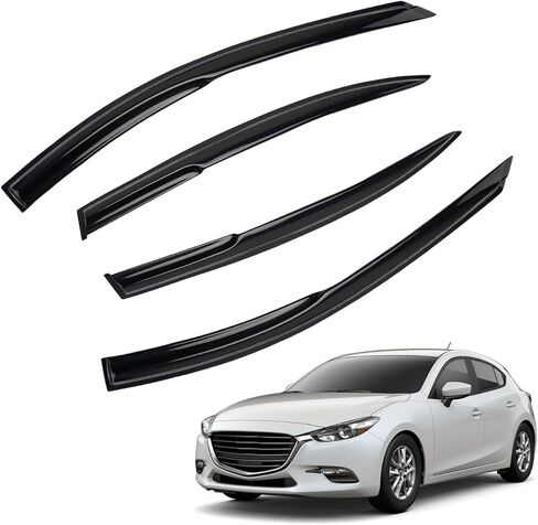 4pcs JDM 3D Wavy MU Style Window Visors Compatible with 2014-2021 Mazda 6 Atenza, Front+Rear Left+Right Outside Mount Type Dark Smoke Tint Tape-On Side Sun Rain Guards Set of 4 in Saudi Arabia