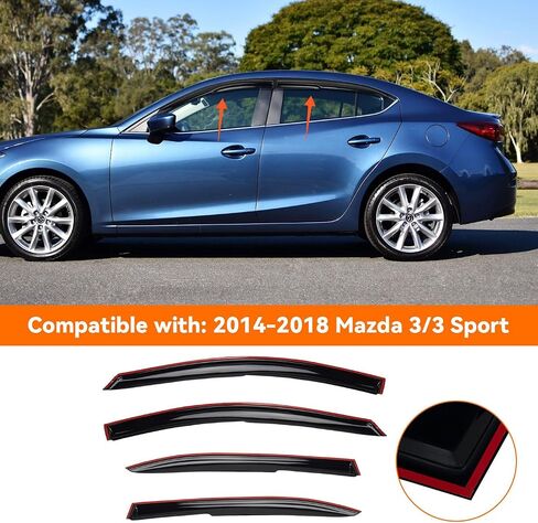 4pcs JDM 3D Wavy MU Style Window Visors Compatible with 2014-2021 Mazda 6 Atenza, Front+Rear Left+Right Outside Mount Type Dark Smoke Tint Tape-On Side Sun Rain Guards Set of 4 in Saudi Arabia