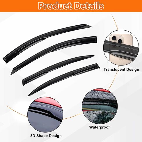 4pcs JDM 3D Wavy MU Style Window Visors Compatible with 2014-2021 Mazda 6 Atenza, Front+Rear Left+Right Outside Mount Type Dark Smoke Tint Tape-On Side Sun Rain Guards Set of 4 in Saudi Arabia
