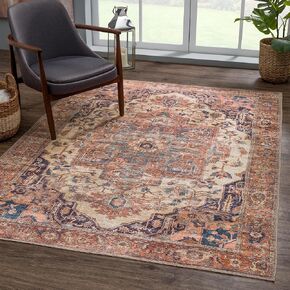 Bloom Rugs Washable Non-Slip 7 ft Runner - Cream/Light Blue/Teal Traditional Medallion Runner for Entryway, Hallway, Bathroom, and Kitchen - Exact Size: 2.5' x 7'