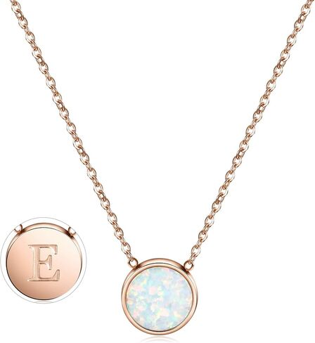 CIUNOFOR Rose Gold Plated Alphabet Opal Pendant Necklace Round Disc Initial Necklace Engraved Letter Necklace with Adjustable Chain Pendant Enhancers for Women and Girls Fashion Style Jewerly in Kuwait