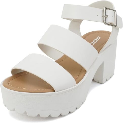 Soda ACCOUNT ~ Women Open Toe Two Bands Lug sole Fashion Block Heel Sandals with Adjustable Ankle Strap in Saudi Arabia