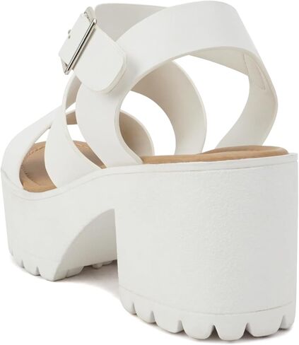 Soda ACCOUNT ~ Women Open Toe Two Bands Lug sole Fashion Block Heel Sandals with Adjustable Ankle Strap in Saudi Arabia