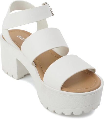 Soda ACCOUNT ~ Women Open Toe Two Bands Lug sole Fashion Block Heel Sandals with Adjustable Ankle Strap in Saudi Arabia