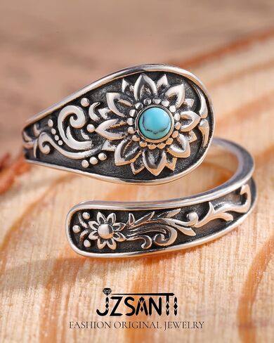 Turquoise Rings for Women - Sterling Silver Just Breathe Rings for Women Adjustable Feather Ring Stacking Ring Vintage Statement Ring for Women in Saudi Arabia
