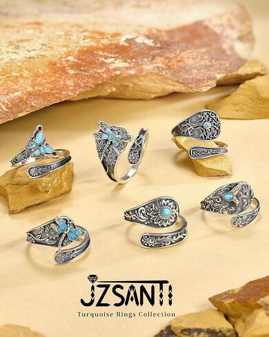 Turquoise Rings for Women - Sterling Silver Just Breathe Rings for Women Adjustable Feather Ring Stacking Ring Vintage Statement Ring for Women in Saudi Arabia