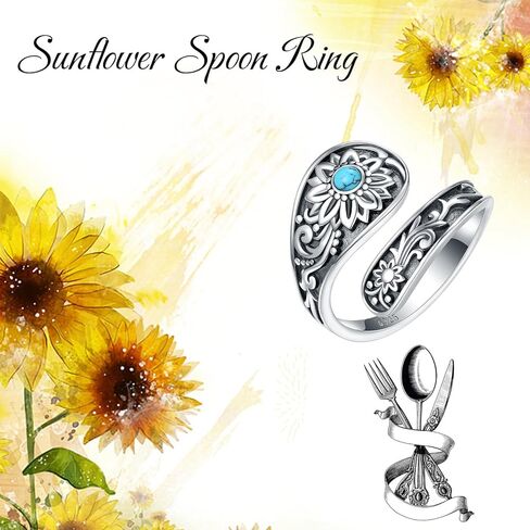 Turquoise Rings for Women - Sterling Silver Just Breathe Rings for Women Adjustable Feather Ring Stacking Ring Vintage Statement Ring for Women in Saudi Arabia