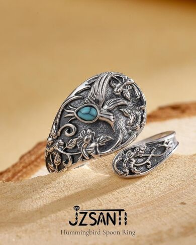 Turquoise Rings for Women - Sterling Silver Just Breathe Rings for Women Adjustable Feather Ring Stacking Ring Vintage Statement Ring for Women in Kuwait