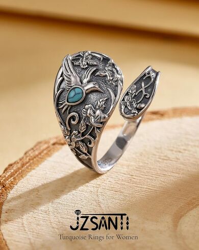 Turquoise Rings for Women - Sterling Silver Just Breathe Rings for Women Adjustable Feather Ring Stacking Ring Vintage Statement Ring for Women in Kuwait