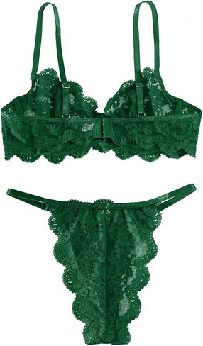Lilosy Sexy Underwire Push Up Scallop Floral Lace Sheer Lingerie Set for Women Bra and Panty 2 Piece in Kuwait