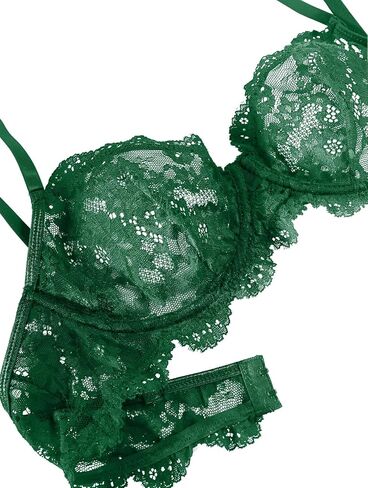 Lilosy Sexy Underwire Push Up Scallop Floral Lace Sheer Lingerie Set for Women Bra and Panty 2 Piece in Kuwait