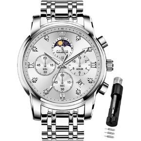 OLEVS Watch for Men Diamond Business Dress Analog Quartz Stainless Steel Waterproof Luminous Date Two Tone Luxury Casual Wrist Watch