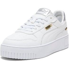PUMA Women's Carina Sneaker, Street White-White-Gold, 8