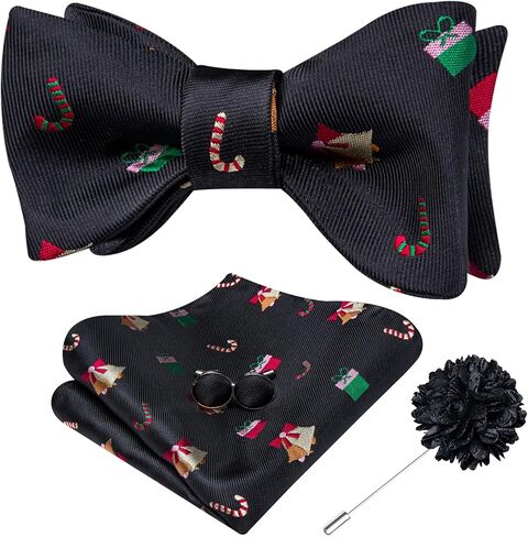 Hi-Tie Christmas Bowtie for Men Self Bow Tie Lapel Pin Sets Pocket Square Cufflinks Silk Xmas Party Festival in Kuwait