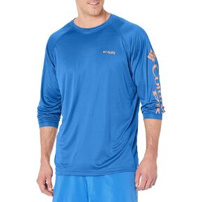 Columbia Men's Terminal Tackle Long Sleeve Shirt, Mint Cay/Bright Nectar Logo, X-Small