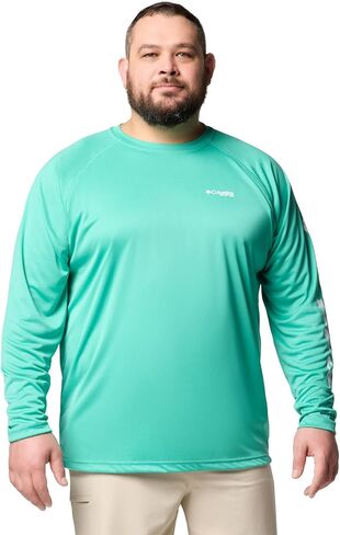 Columbia Men's Terminal Tackle Long Sleeve Shirt, Cool Grey/Vivid Blue Logo, 5X Tall in Kuwait