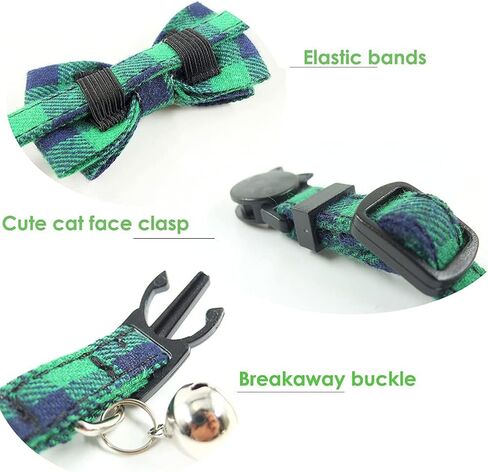 Cat Collar Bowtie with Bell, Quick Release Buckle Safety and Durable Kitties Kittens Cats Breakaway Collar Set of 2 PCS(6.8-10.8in) (Camouflage 1&Camouflage 2) in Kuwait